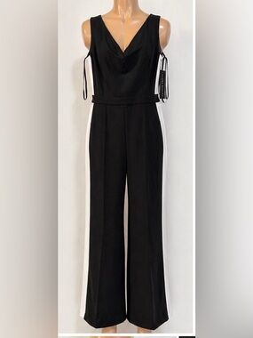 Donna Morgan Black Jumpsuit with White Side Panels